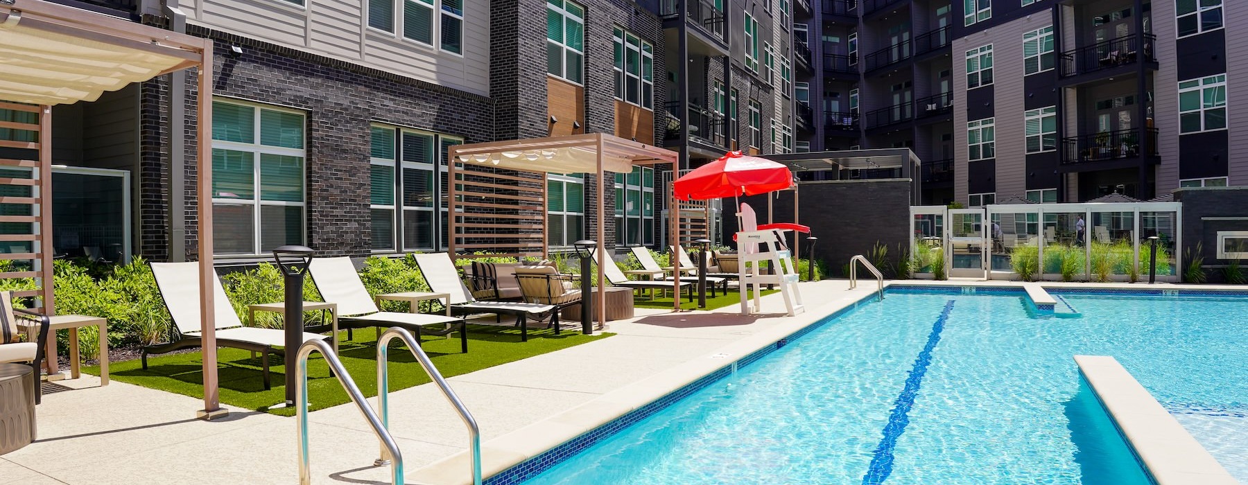 a swimming pool in a courtyard
